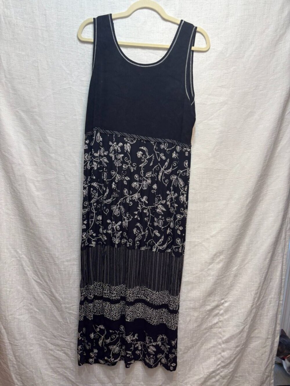 Vintage Carole Little Mixed Print Midi Maxi Dress Black Floral - Size 14